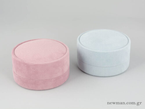 Kids Box for Cross/Necklace - Round with Bow - Suede - Light Blue & Pink