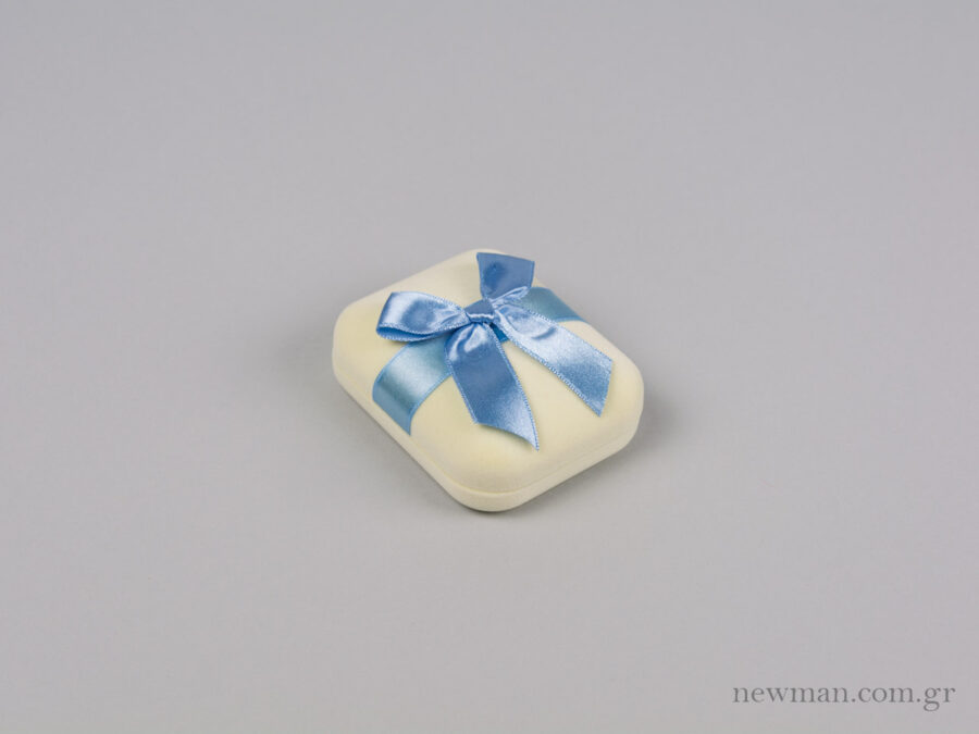 Kids Box with Bow for Necklace - Ivory with Light Blue Ribbon