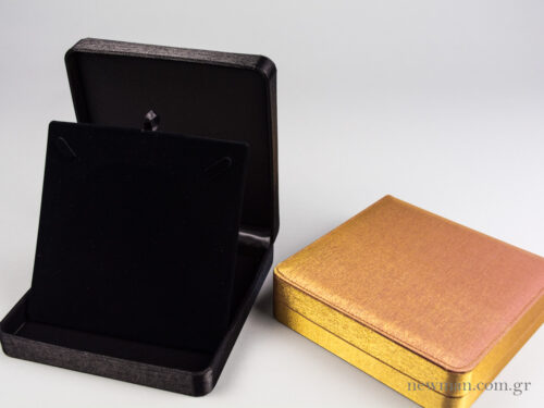 RTLS10 Silk-Satin Jewellery Boxes for Necklace 190x190x45mm Black - Gold