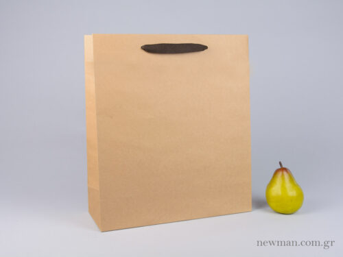 Kraft paper bag with herringbone ribbon handle in brown 34x13x39cm