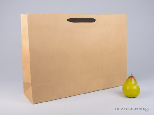 Kraft paper bag with herringbone ribbon handle in brown 55x15x39cm