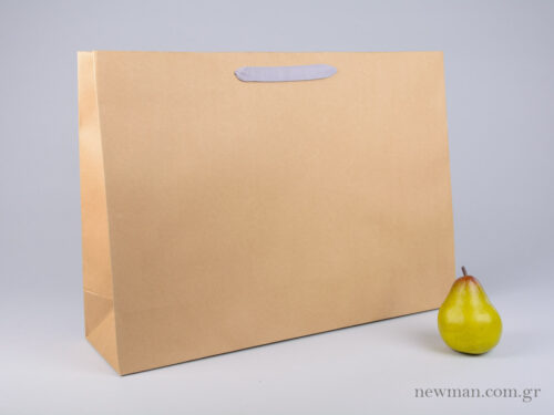 Kraft paper bag with herringbone ribbon handle in gray 55x15x39cm