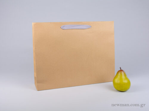 Kraft paper bag with herringbone ribbon handle in gray 42x10x32cm