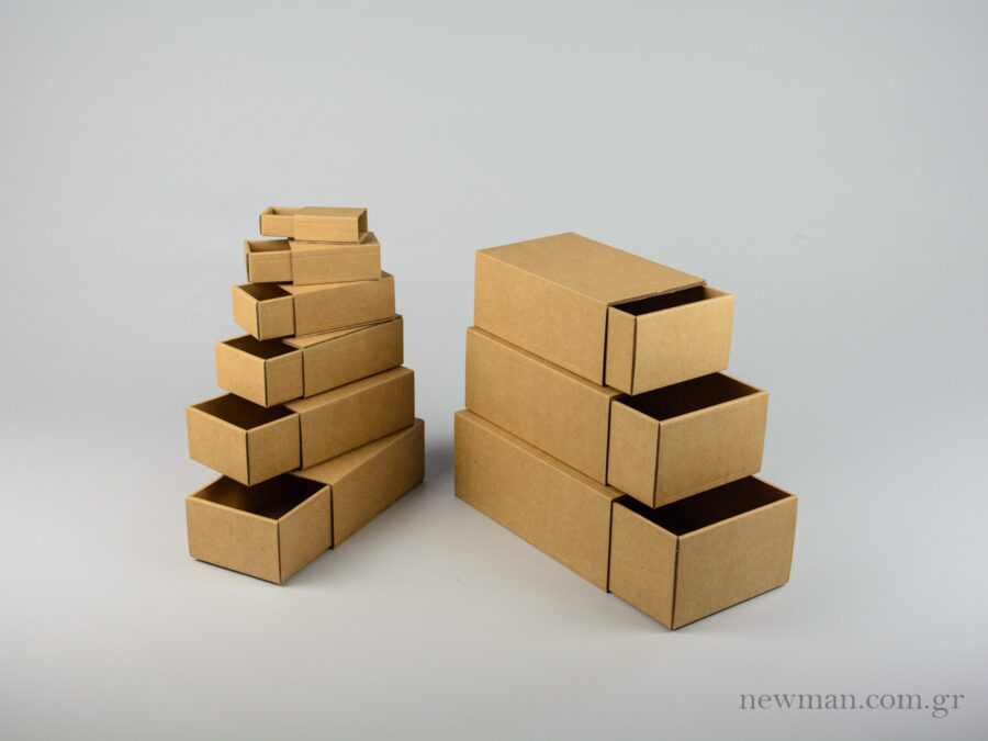 Matchbox-type kraft boxes available in 10 sizes from newman packaging company