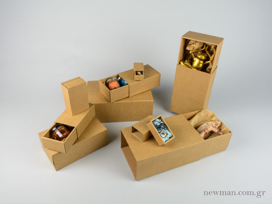 Matchbox-type kraft boxes available in 10 sizes from newman company
