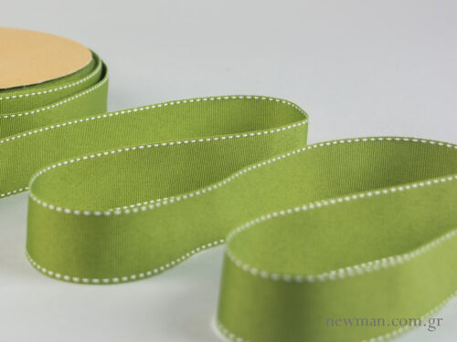 grosgrain-stitch-ribbon-olive-green-white