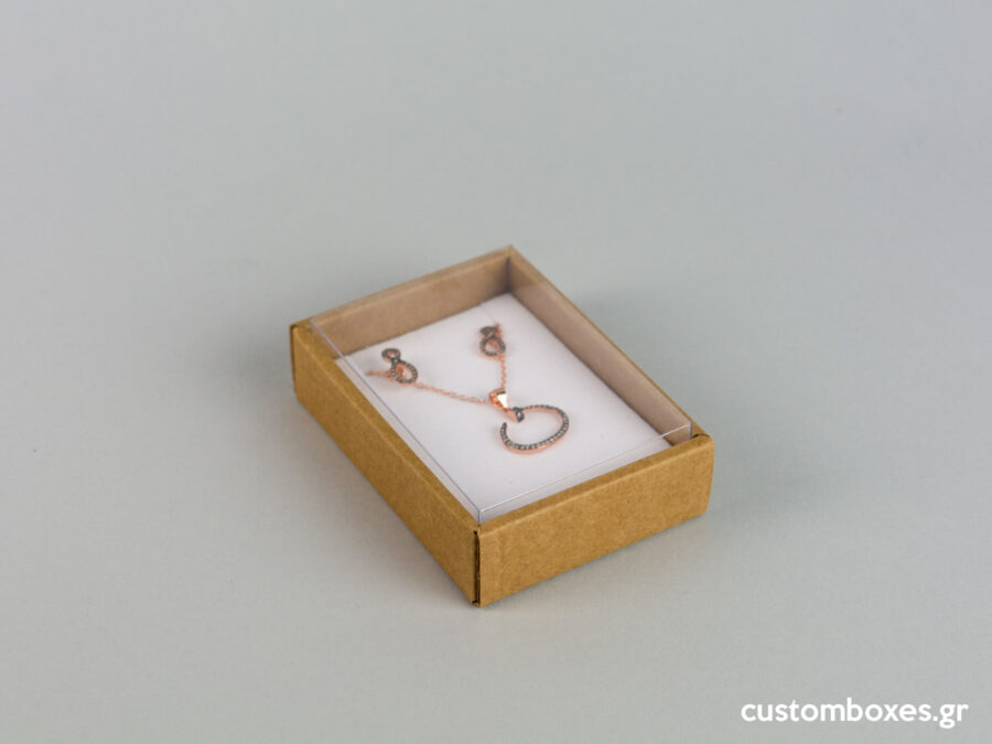 Eco-friendly jewellery box No5 for pendants with white velvet insert and transparent lid.