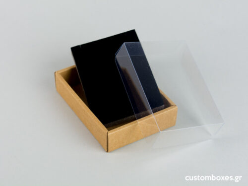 Eco-friendly jewellery box No7 with black velvet insert and transparent lids for pendants.