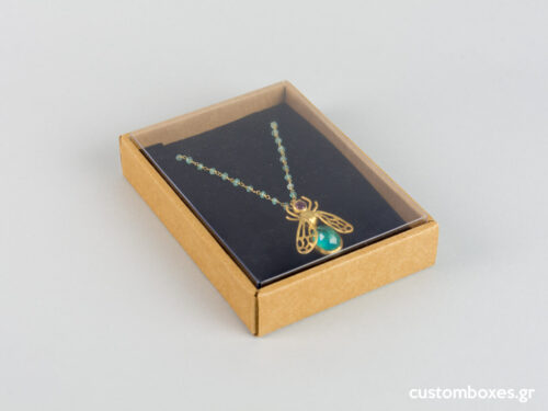 Eco-friendly jewellery box No10 with black velvet insert and transparent lids for pendants.