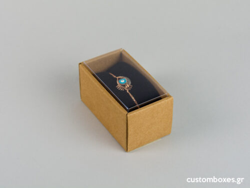 Eco-friendly jewellery box with black velvet insert and transparent lids for bracelets.
