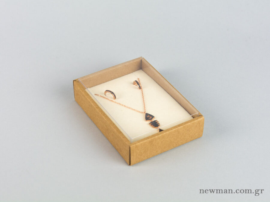 Eco-friendly jewellery box No7 for pendants with ivory velvet insert and transparent lid.
