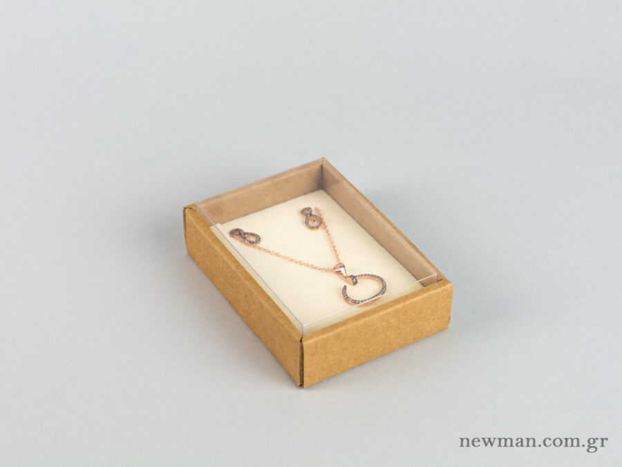 Eco-friendly jewellery box No5 for pendants with ivory velvet insert and transparent lid.