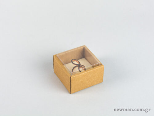 Οικολογικό κουτί kraft με διάφανο καπάκι και εκρού βελούδινη βάση μικρό δαχτυλίδι