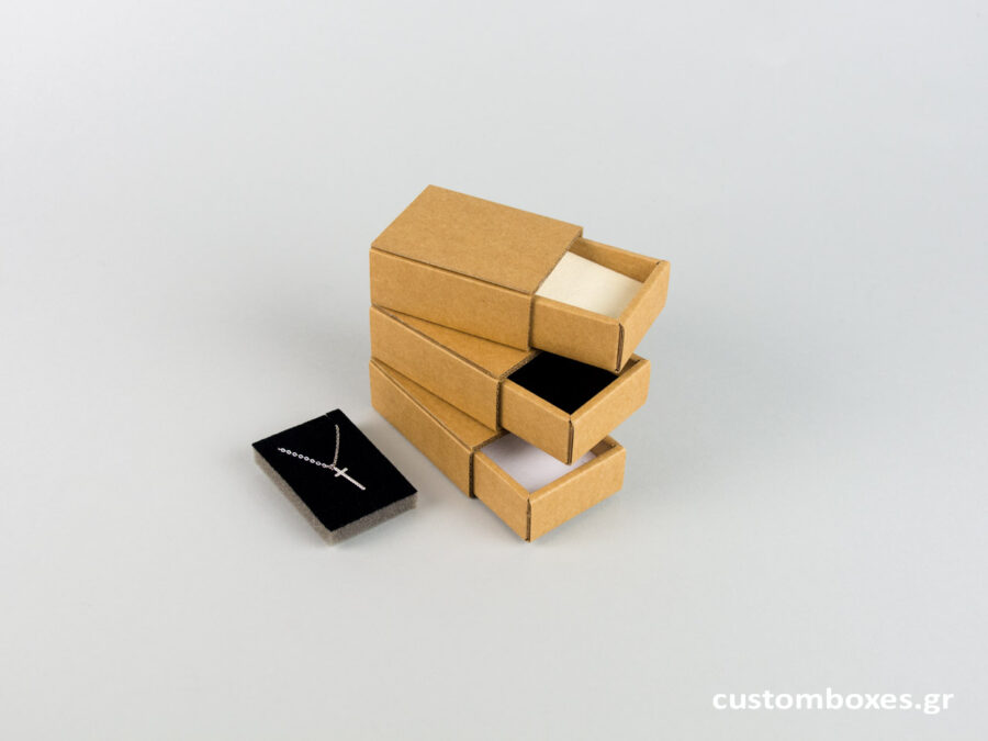 Sliding matchbox-type kraft box with velvet base for pendant no2