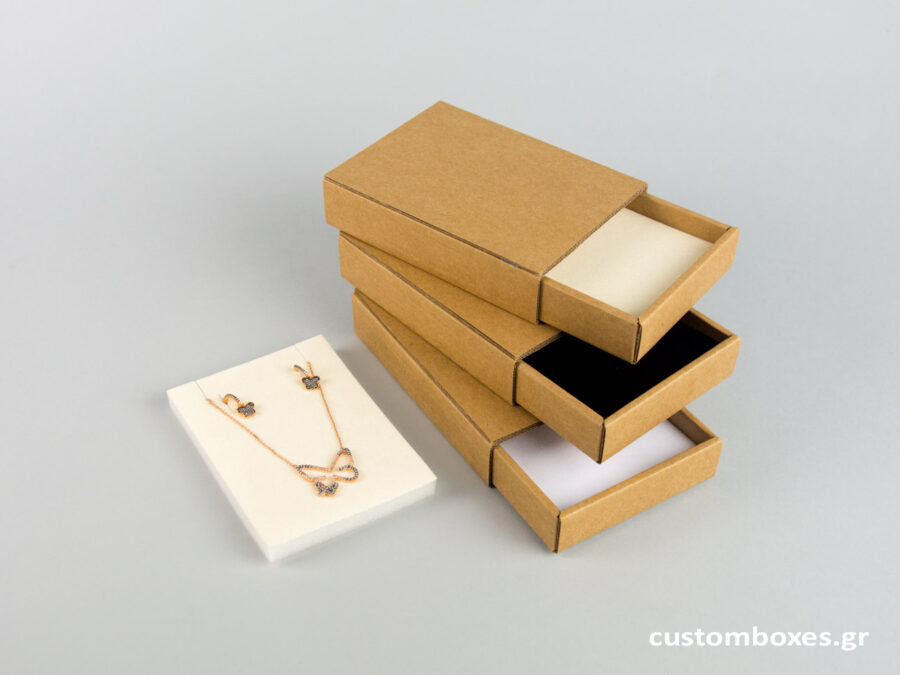 Sliding matchbox-type kraft box with velvet base for pendant no10