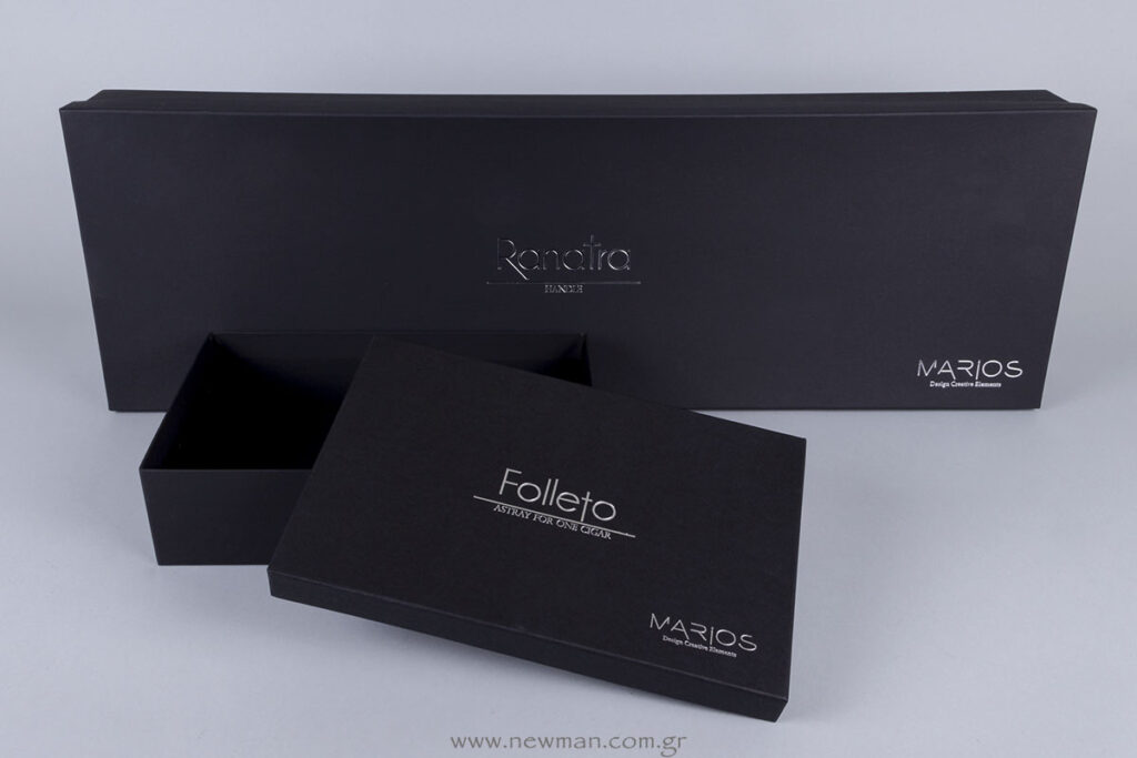 Ασημί εκτύπωση σε μαύρο ματ κουτί για Luxury συσκευασία!
