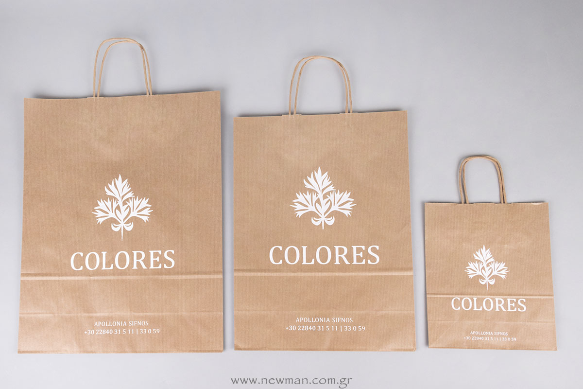 Colores Sifnos logo σε χάρτινη τσάντα στριφτό χεράκι κραφτ