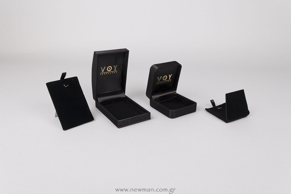 Κουτιά κοσμημάτων σατέν μαύρτα με χρυσή εκτύπωση