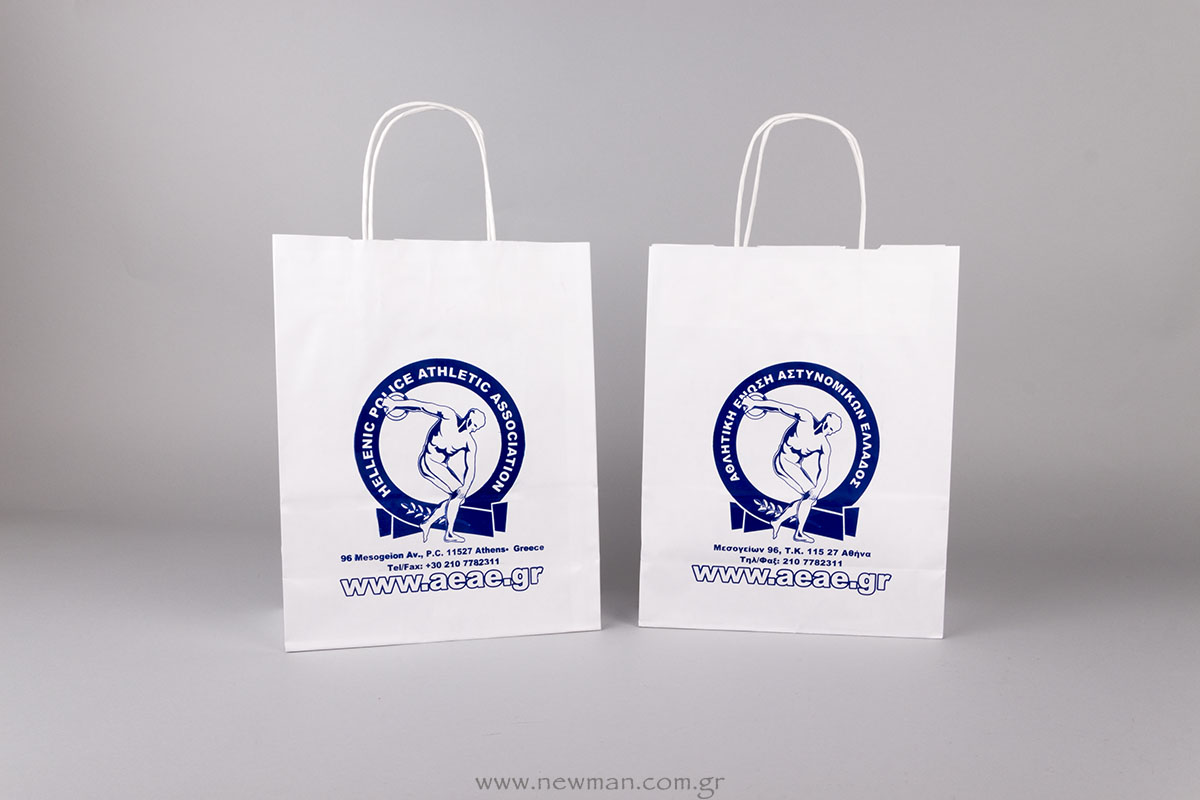 White twist handle paper bag with logo