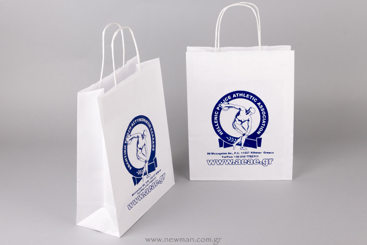 White twist handle paper bag with logo