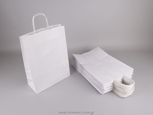 Τσάντα λευκή με στριφτό χεράκι 37x27+12 cm