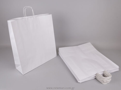 Τσάντα λευκή με στριφτό χεράκι 50x45+14 cm