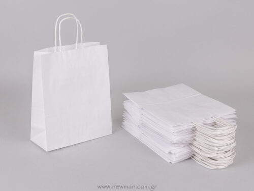 Τσάντα λευκή με στριφτό χεράκι 22x18+8 cm