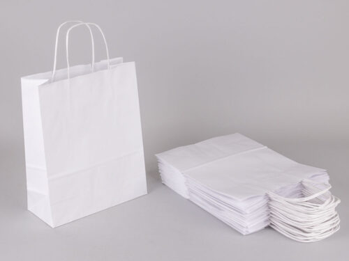 Τσάντα λευκή με στριφτό χεράκι 28x22+10 cm