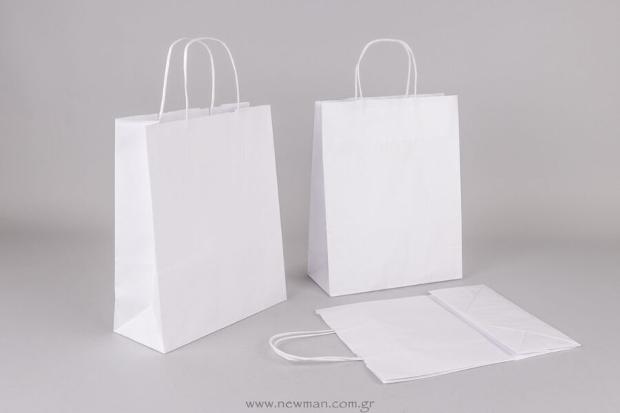 Τσάντα λευκή με στριφτό χεράκι 28x22+10 cm