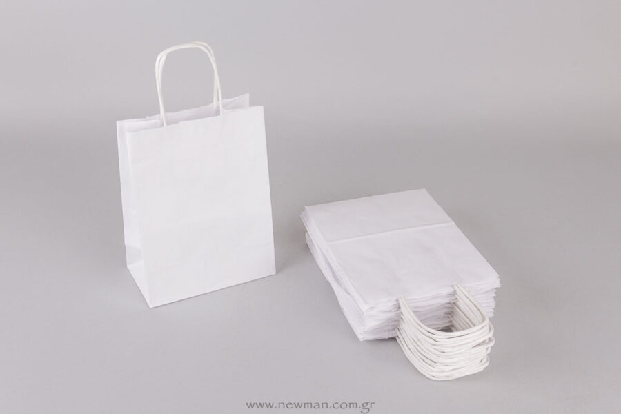Τσάντα λευκή με στριφτό χεράκι 18x14+8 cm