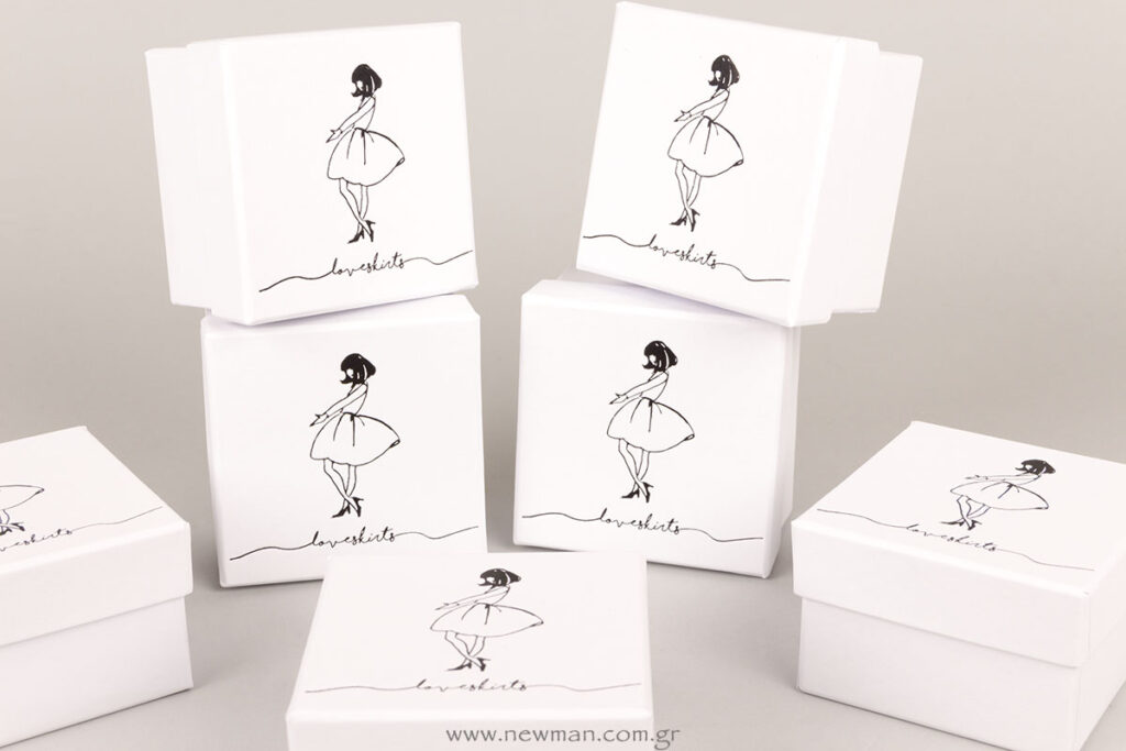 Love Skirts logo on paper boxes