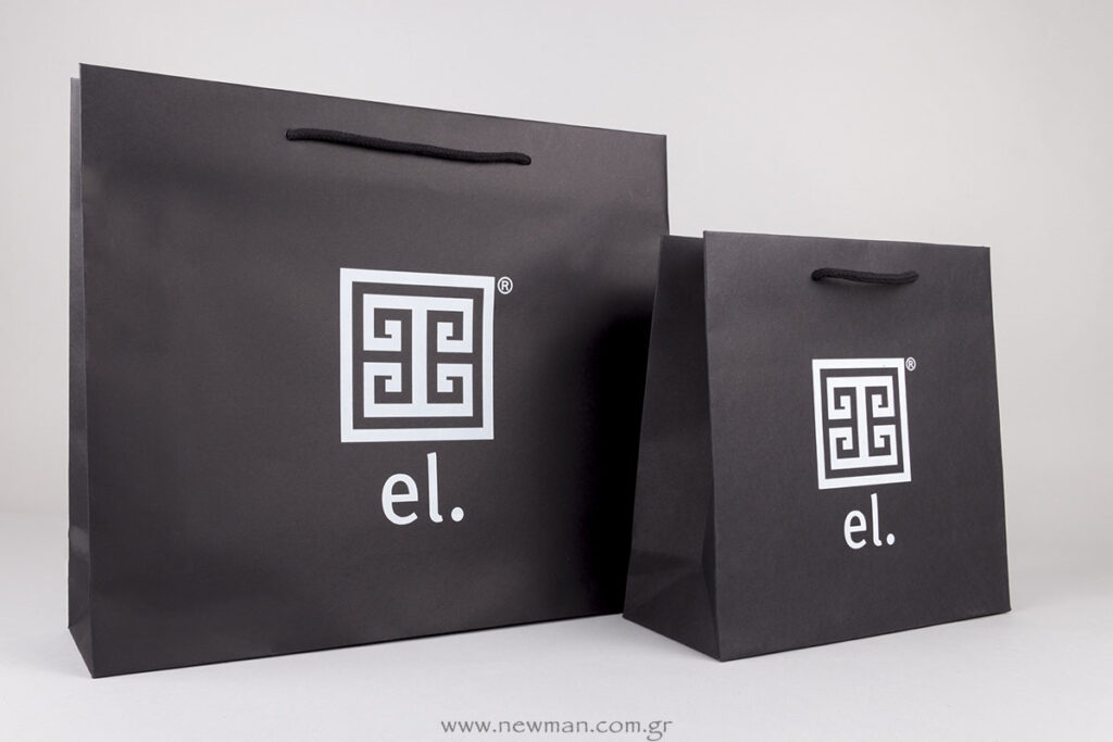 Λευκή εκτύπωση μεταξοτυπίας El. logo σε χάρτινη τσάντα