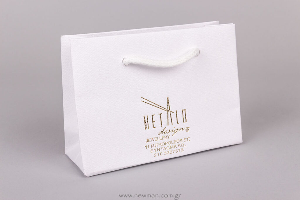 White luxury paper bag with gold hot-foil printing