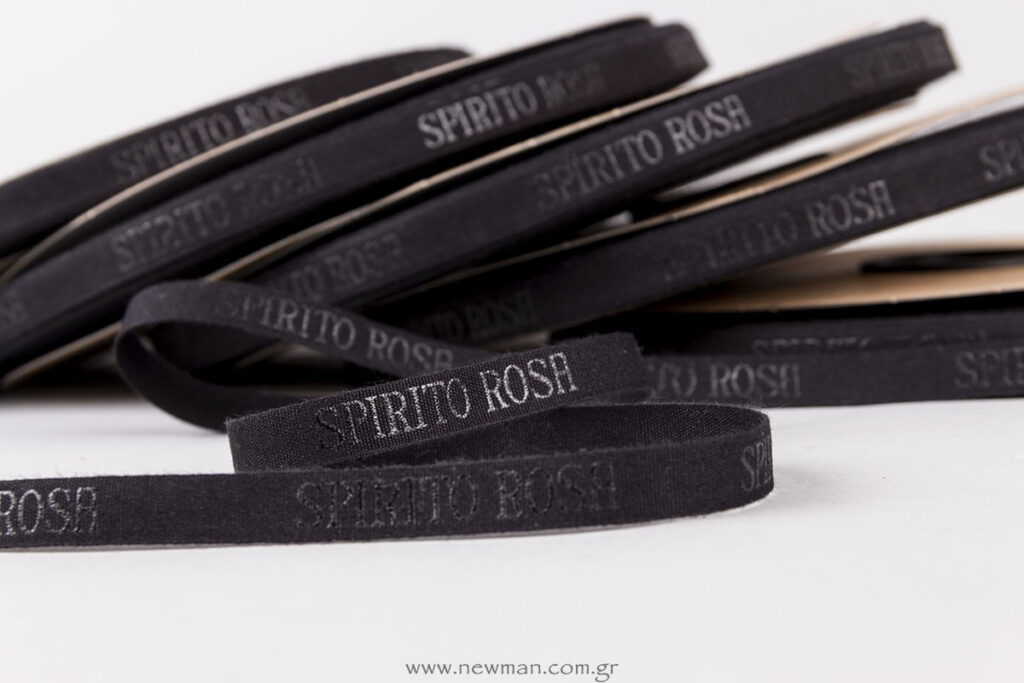 Black cotton ribbons with black embossed logo Spirito Rosa