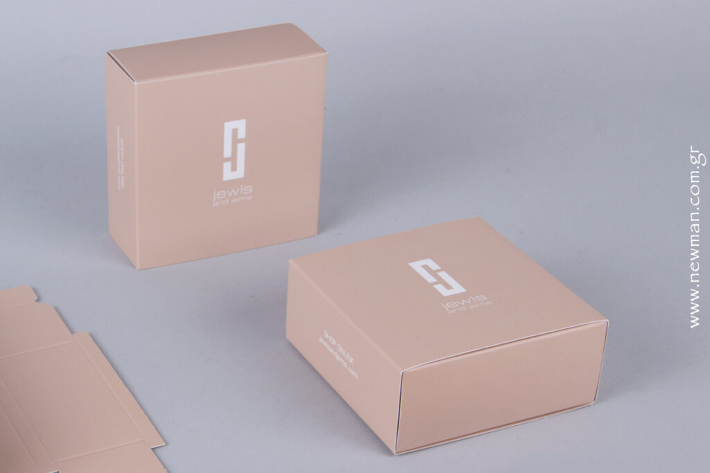 Square, sliding Jewellery Match Box in nude hue with the brand Jewls & Jems