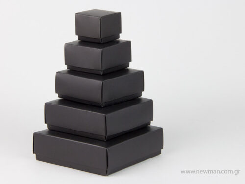 Μαύρα χάρτινα πλαστικοποιημένα κουτιά μπιζού με βελούδινο μαξιλαράκι σε 5 μεγέθη 0741