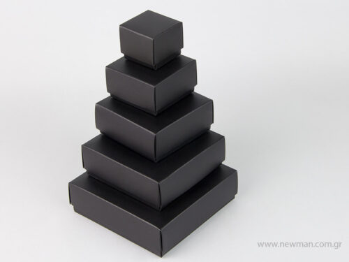 Μαύρα χάρτινα πλαστικοποιημένα κουτιά μπιζού με βελούδινο μαξιλαράκι σε 5 μεγέθη 0742