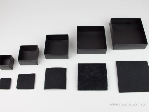 Paperboard black illuminated bijoux boxes with black velvet pad in 5 sizes 0746