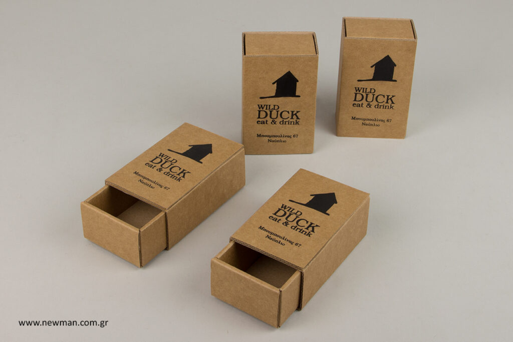 Wild Duck: Κουτιά εκτυπωμένα με μεταξοτυπία για εστιατόριο.