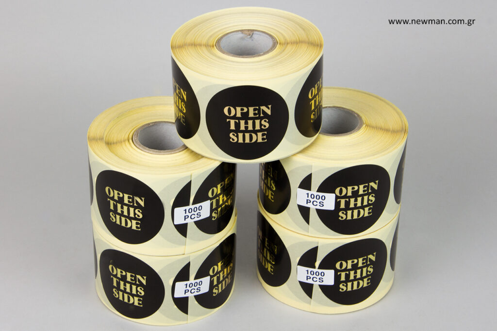Round self-adhesive sticky labels for products.