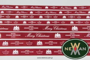 Grande Bretagne Hotel: Printed packaging ribbons for Christmas.