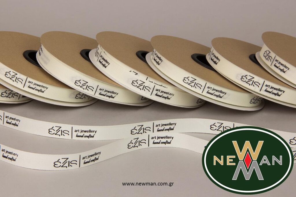 Branded ribbons for jewellery packaging.