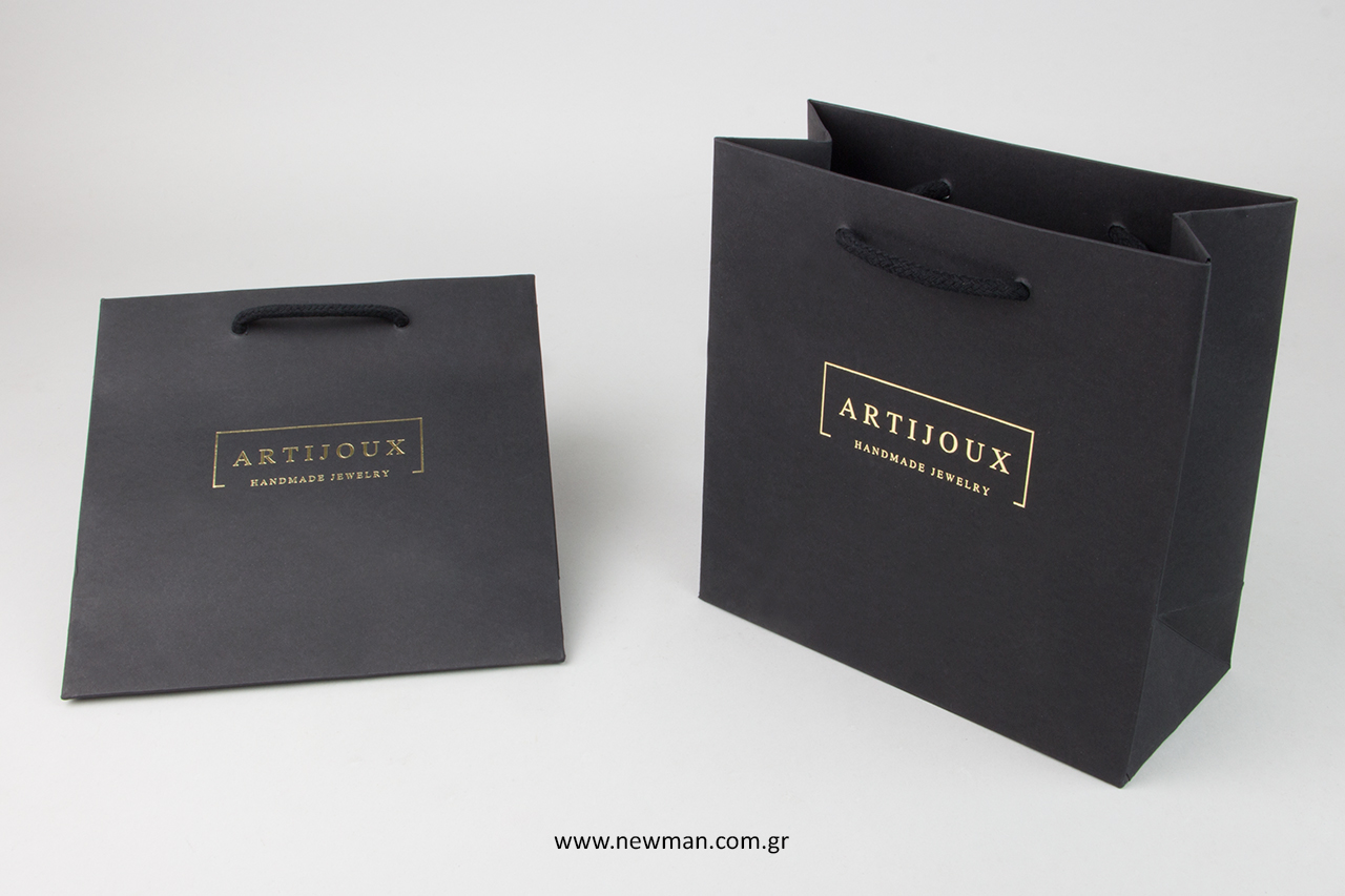 Gold foil printing on wholesale paper bags.