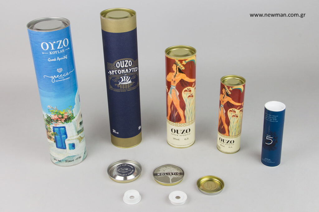 Printed cylindrical boxes by NewMan company.