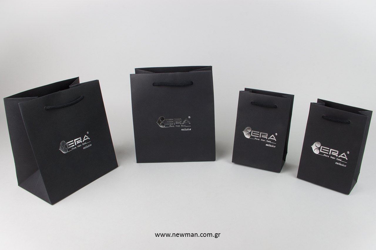 Paper packaging bags with silver foil printing.