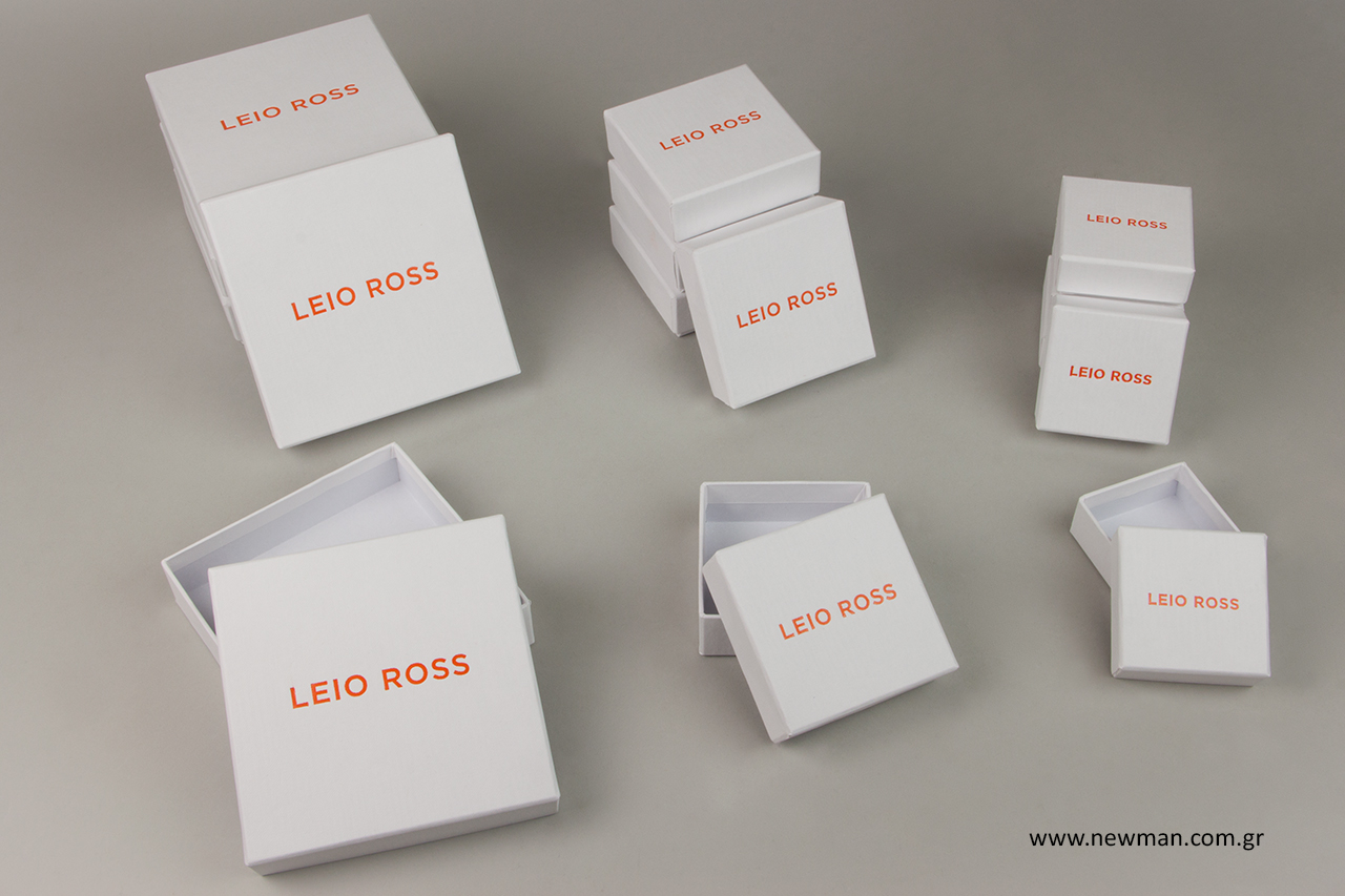 Jewellery boxes with hot-foil printing.