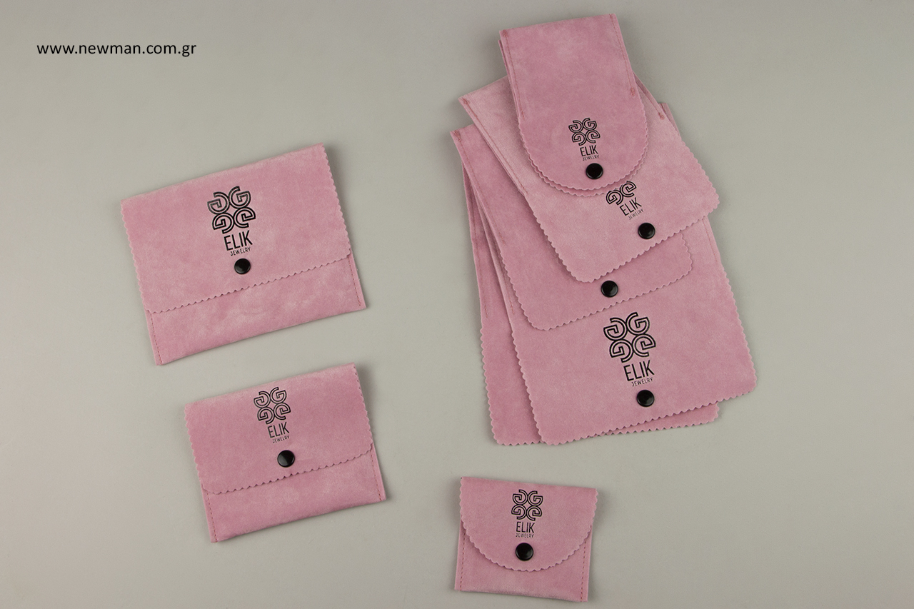 Jewellery pouches with logo printing.