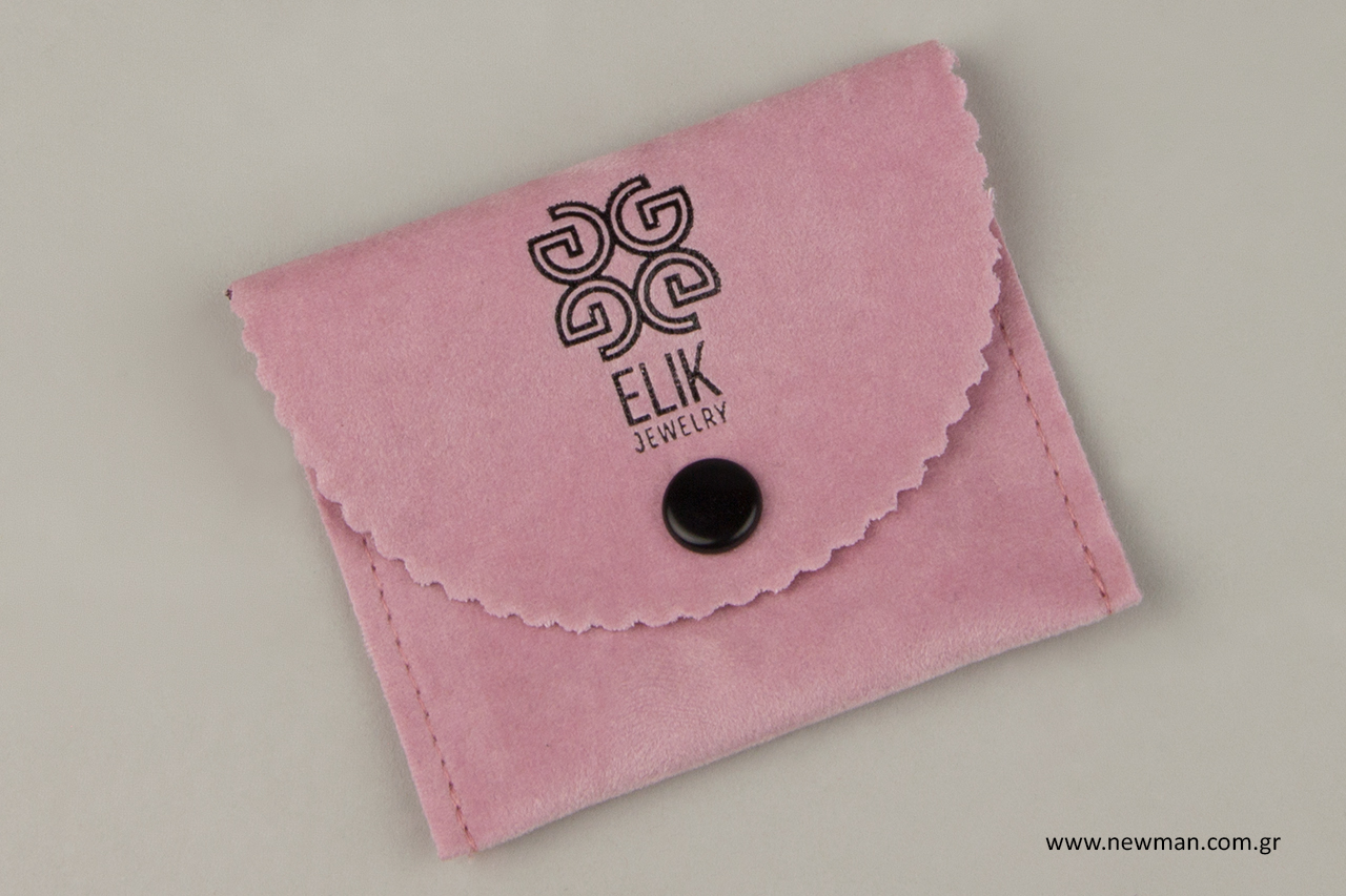 Suede pouches – cases for jewellery with printing.