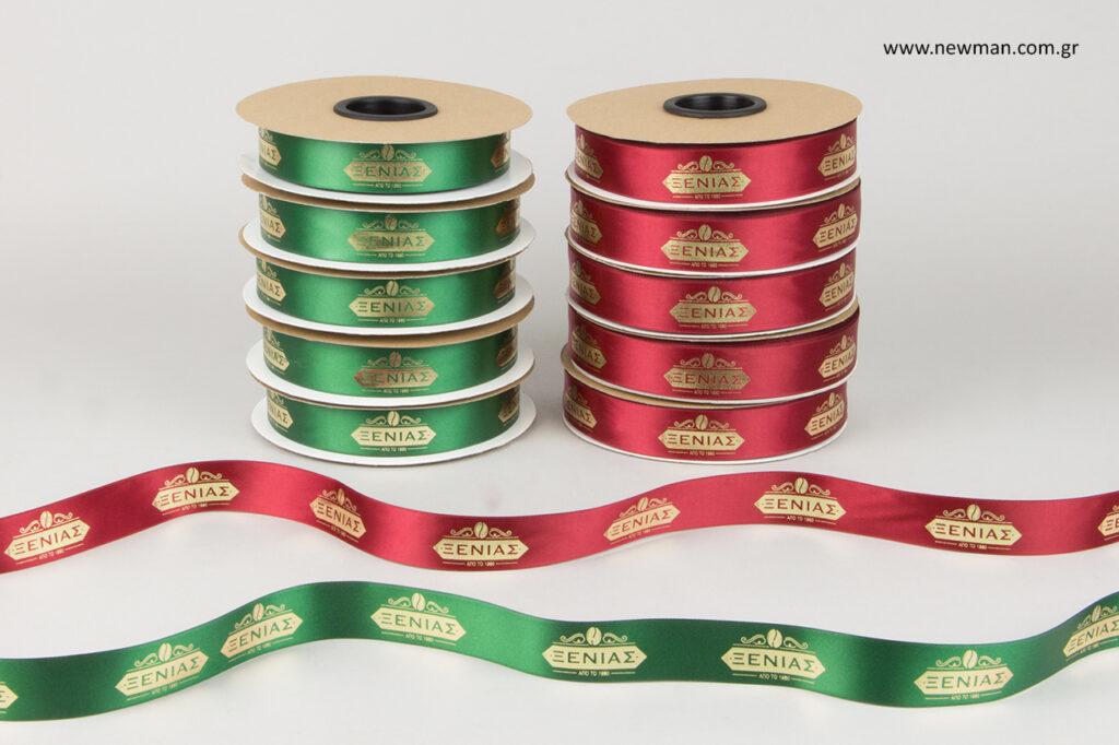“Xenias” coffee shop: Satin ribbons with printing.