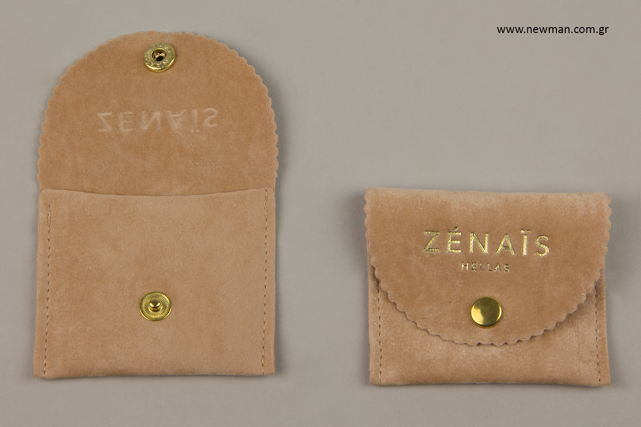 Gold hot-foil printed jewellery pouches.